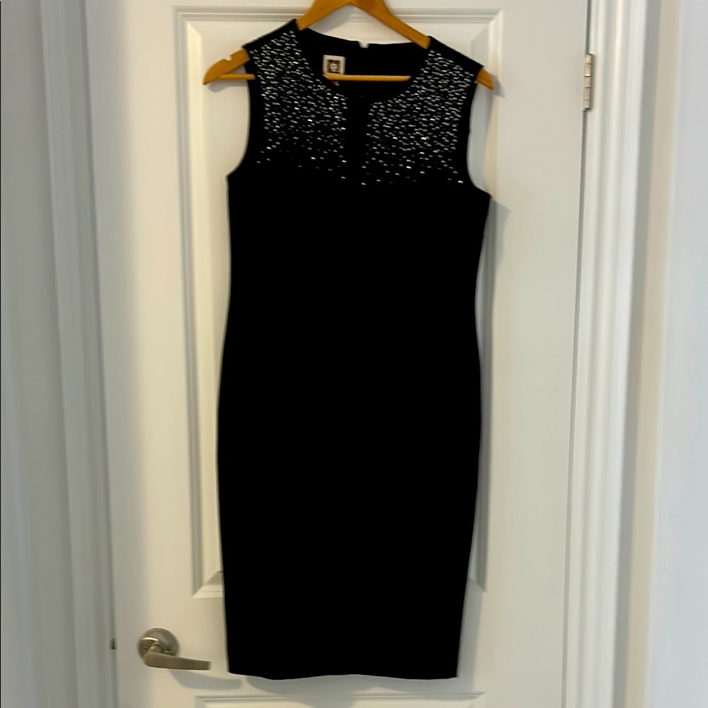 Anne Klein Black Sequin Embellished Sheath Mini Dress size 6.